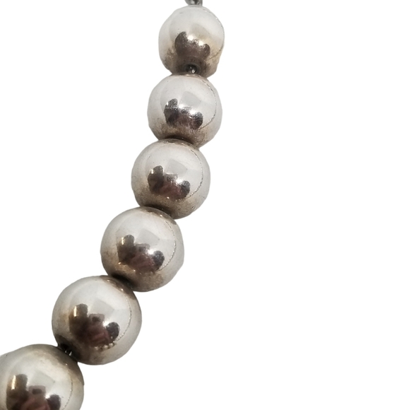 VINTAGE SOLID STERLING SILVER BEADED LONG STATEMENT NECKLACE - Picture 4 of 5